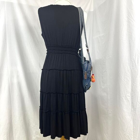 NWT Chelsea & Theodore Black Rosette Sleeveless Tiered Mini Dress Sz M Boho Goth - Picture 4 of 4